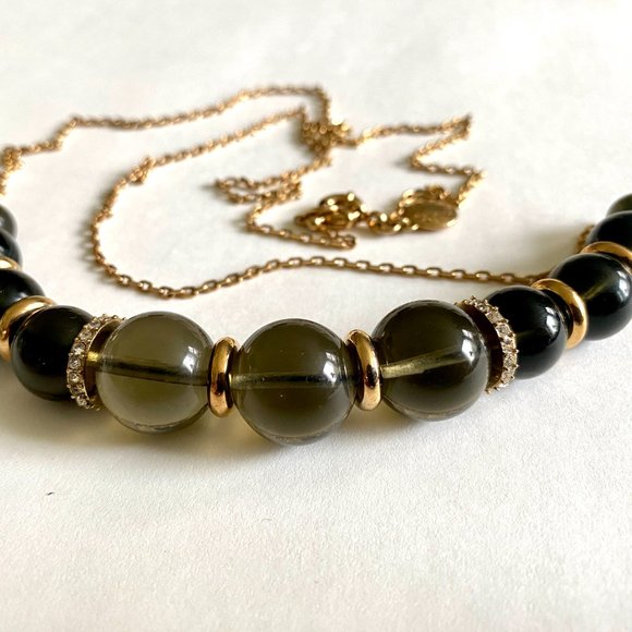 J. Crew Long Gold Tone Necklace with Dark Olive Green Beads - Picture 14 of 15